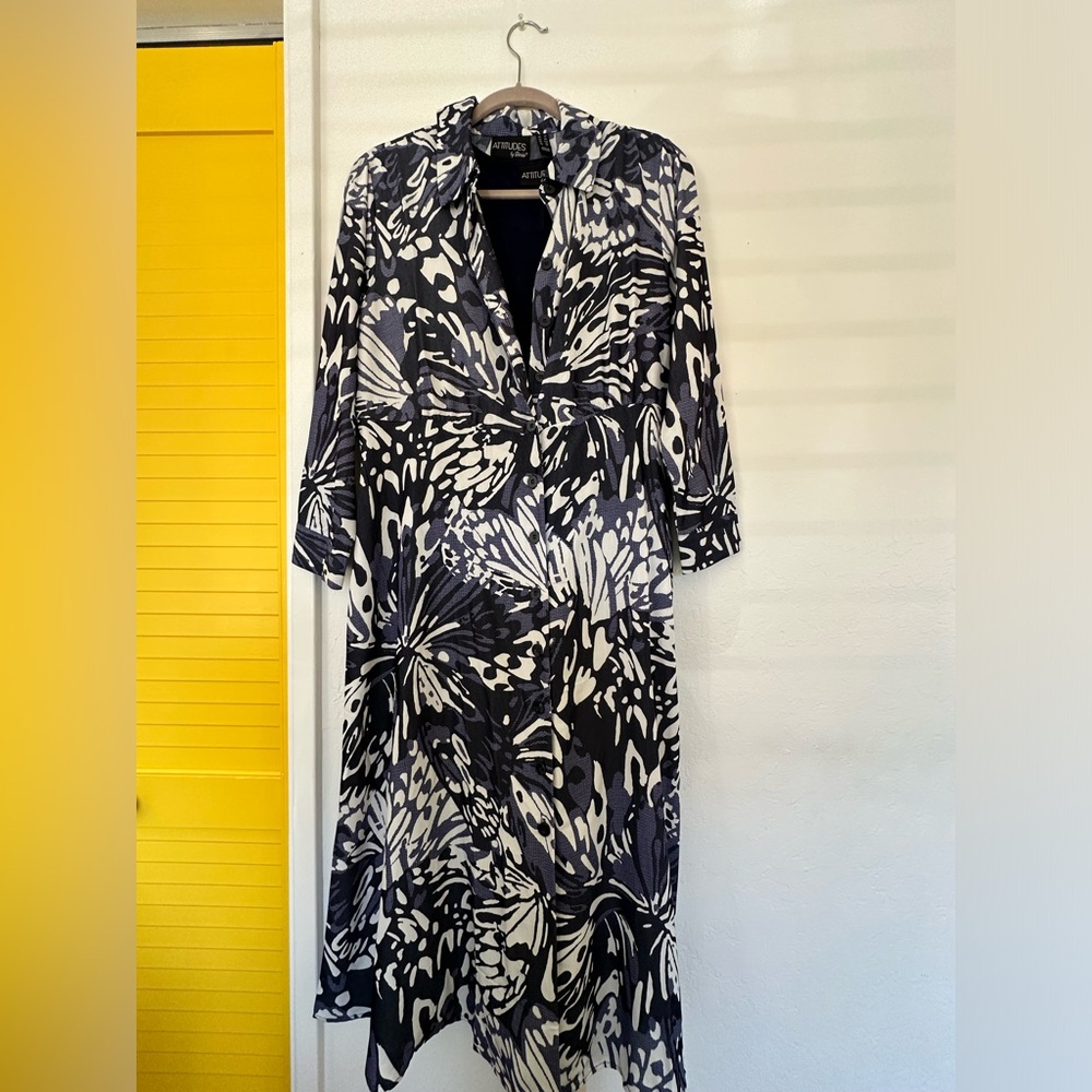 Petite Small Summer Dress Attitudes by Renee Blue and White Dress
